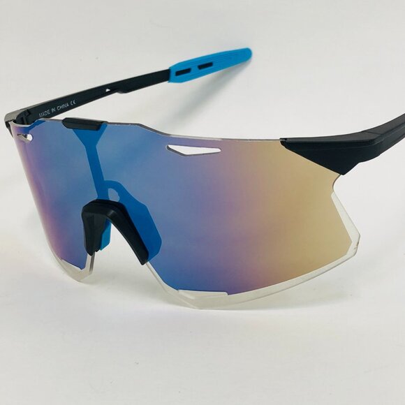 Sport Men Sunglasses Blue Mirror Single One Piece Lens Oversize Wrap Around UV - Picture 2 of 3